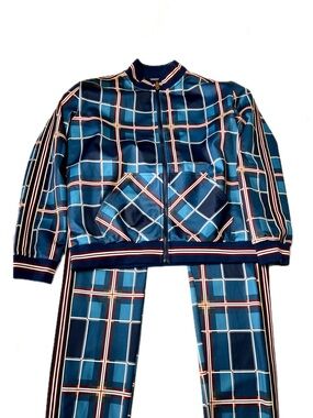 Stacy Adams Teal Plaid Track Jacket and Pants XXL TALL